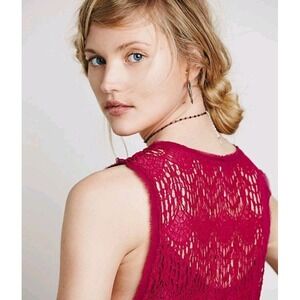 Free People So Sweetly Bloom Mini Dress Crochet Cotton Lace Fuschia $168 Y2K‎ XS